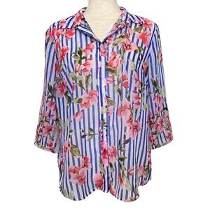 TALBOTS Floral Button Down Blouse Size Large Petite Business Casual Lightweight